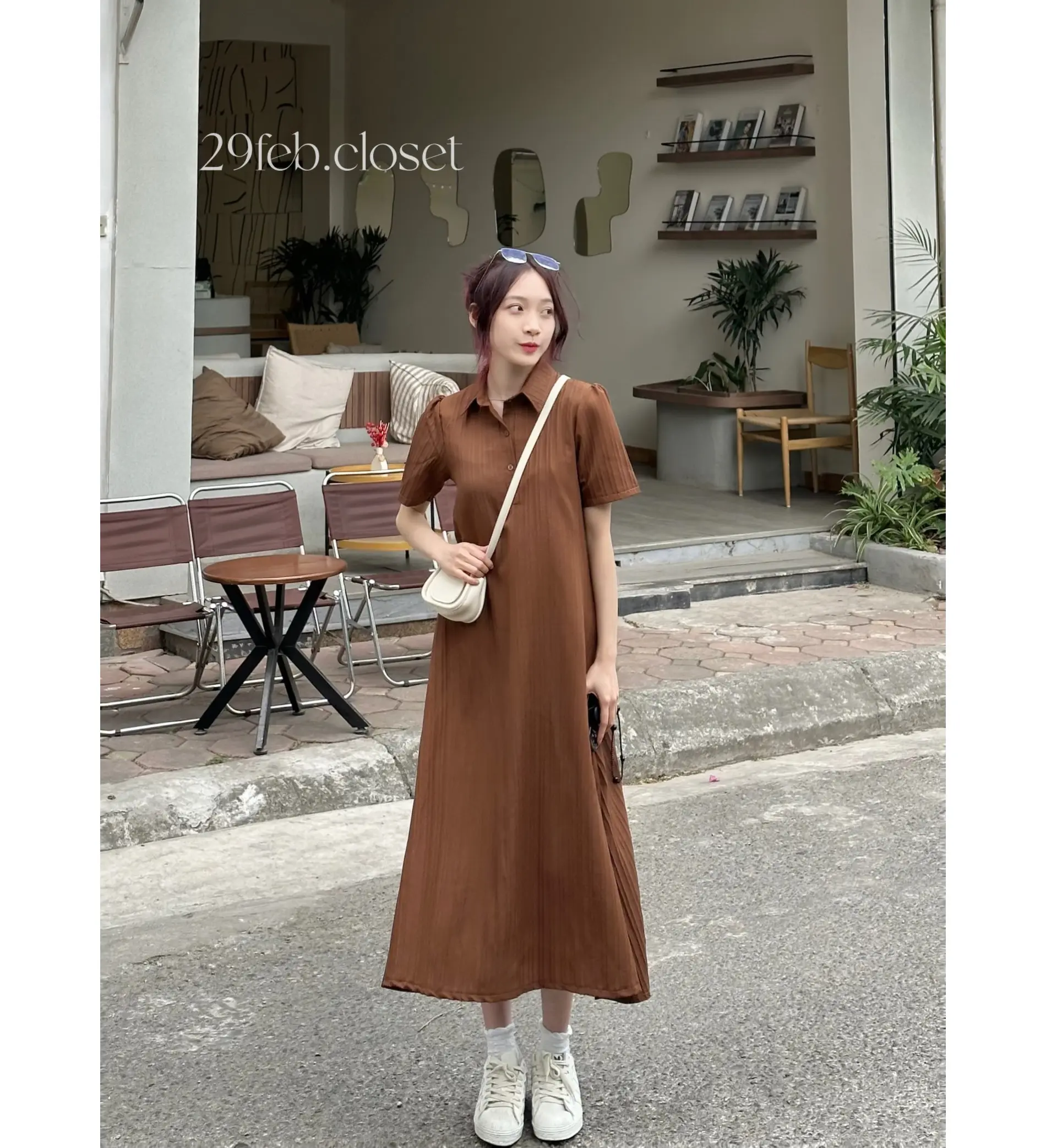 Váy sơ mi nữ cổ đức ngắn tay xòe nhẹ tặng kèm váy 2 dây lụa habutai mềm mại - 29feb.closet - V53 Women Kem
