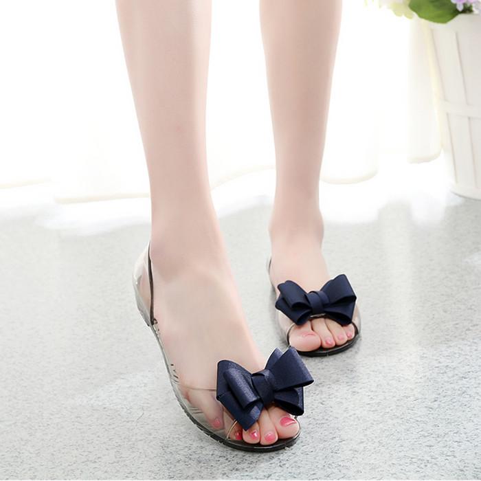 Dép nhựa đi mưa đính nơ trong suốt siêu cute cho bạn nữ A33 V157