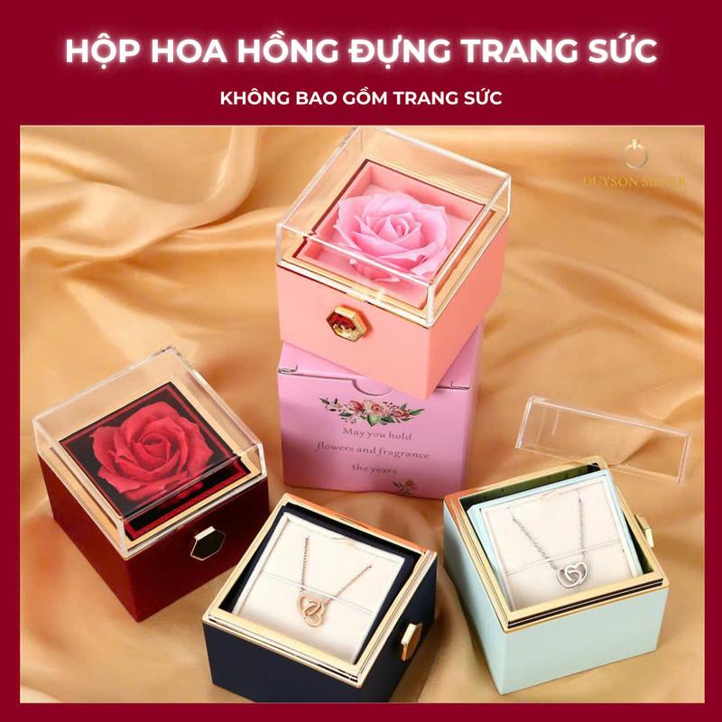 Hộp nhẫn xoay hoa hồng sáp vĩnh cửu quà tặng cầu hôn lãng mạn,Hộp trang sức đựng nhẫn nữ dây chuyền DUYSON HOPXOAY