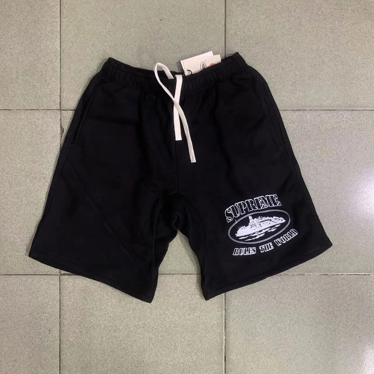 Quần Soóc Đảo Quỷ, Thương Hiệu Corteiz, Dáng Ngắn, In Hình Tàu, Phong Cách Hip-Hop Hợp Xu hướng Thích Hợp Để Trượt Ván, Quần Nỉ Thường Ngày Thương Hiệu Hợp Xu Hướng