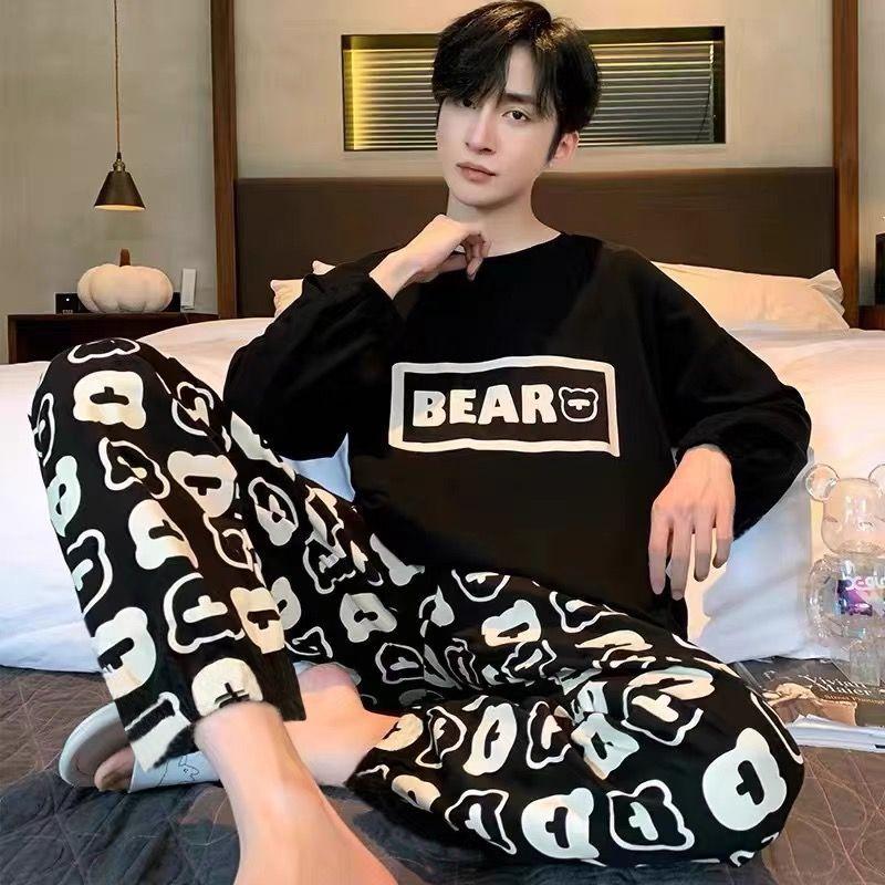 Product Introduction of Striped Men's Pajamas Men's Spring and Autumn Long Sleeve Trousers Home Wear Casual Simple Youth plus Size Two-Piece Suit 9