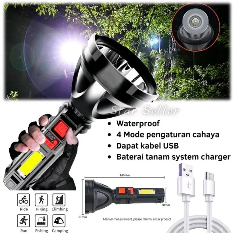 Senter super terang LED waterproof USB charger 0