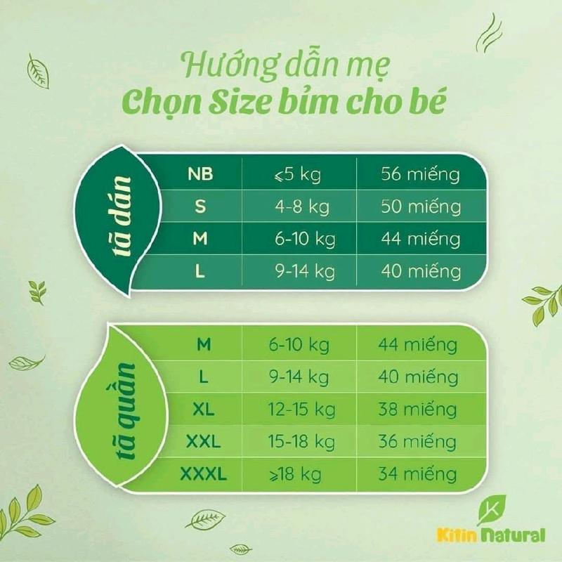 [tích điểm đổi quà] bỉm tã kitin natural với tinh chất trà xanh mềm mỏng thấm hút tốt. tã dán và tã quần cho bé 1