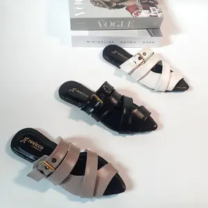 Sandal Wanita Flat Kekinian Polos Silang Tali Gesper Dua Terbaru RF075