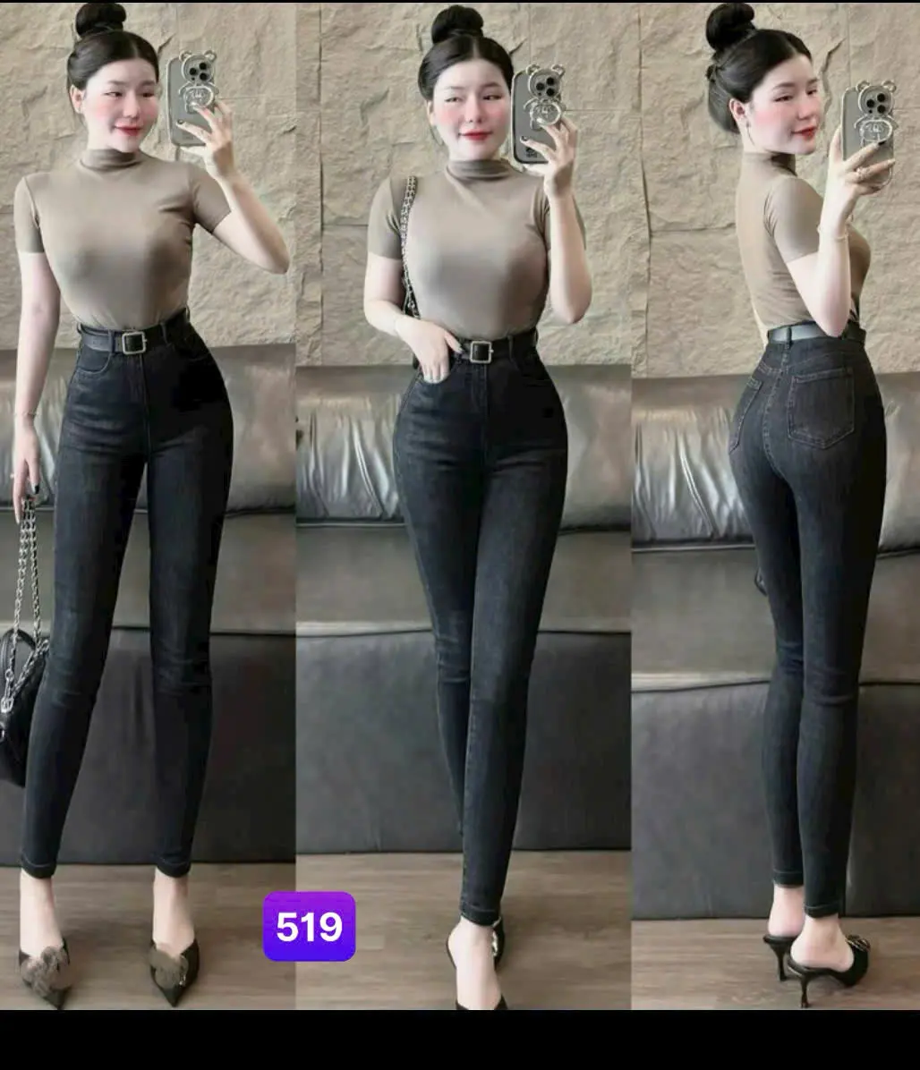 Quần jean nữ lưng cao dáng ôm gọn chất jean co giãn nhẹ thoải mái, thoáng mát phong cách trẻ trung năng động - Tranzystore JNU519