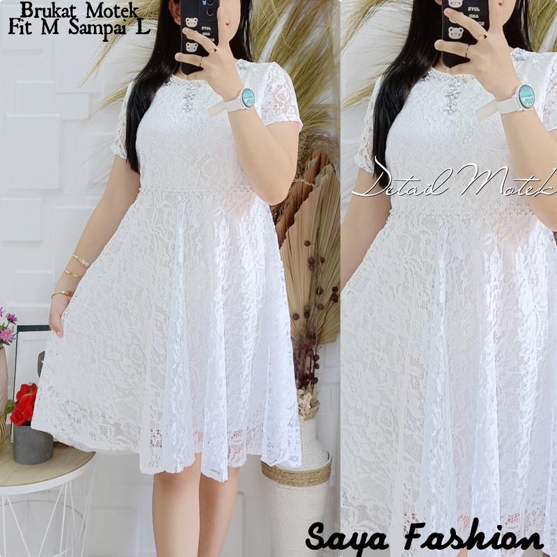 Dress Brukat Permata Putih Midi Dress Pesta Mewah 2