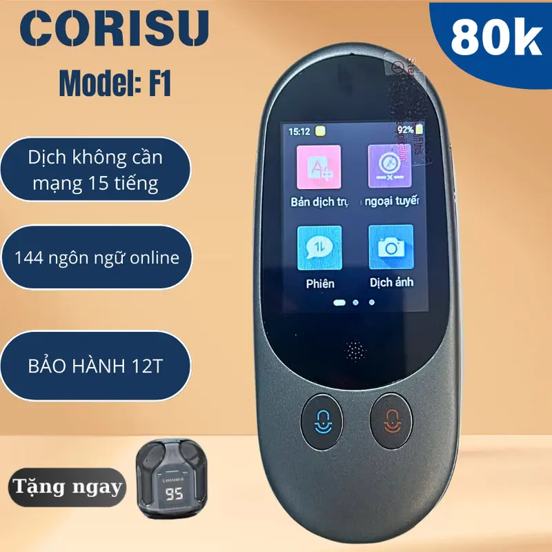 Máy phiên dịch trực tiếp Corisu F1 dịch giọng nói cực chuẩn, dịch không cần kết nối mạng 11 ngôn ngữ 0