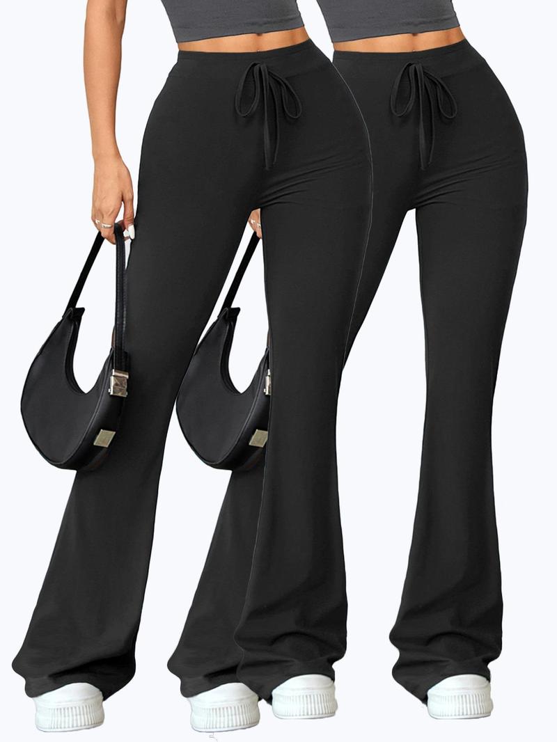 Product Introduction of Women's Solid Drawstring High Waist Flare Leg Sports Leggings, Casual Comfy Breathable Bell Bottom Sweatpants for Yoga Gym Workout Running, Ladies Sportswear for Fall & Winter 5