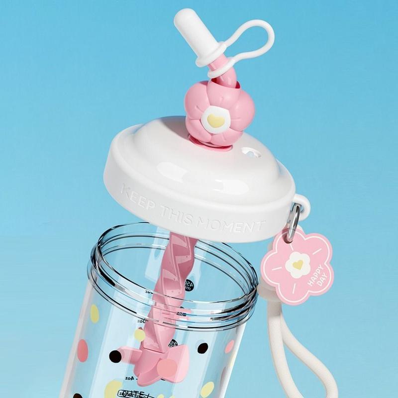 Product Introduction of Kawaii 580ML/520ML Water Bottles With Straw Straw Dust Cap Whey Protein Shaker Bottle Portable Handle High-capacity Insulated Thermal Cup Fruit Juice 21