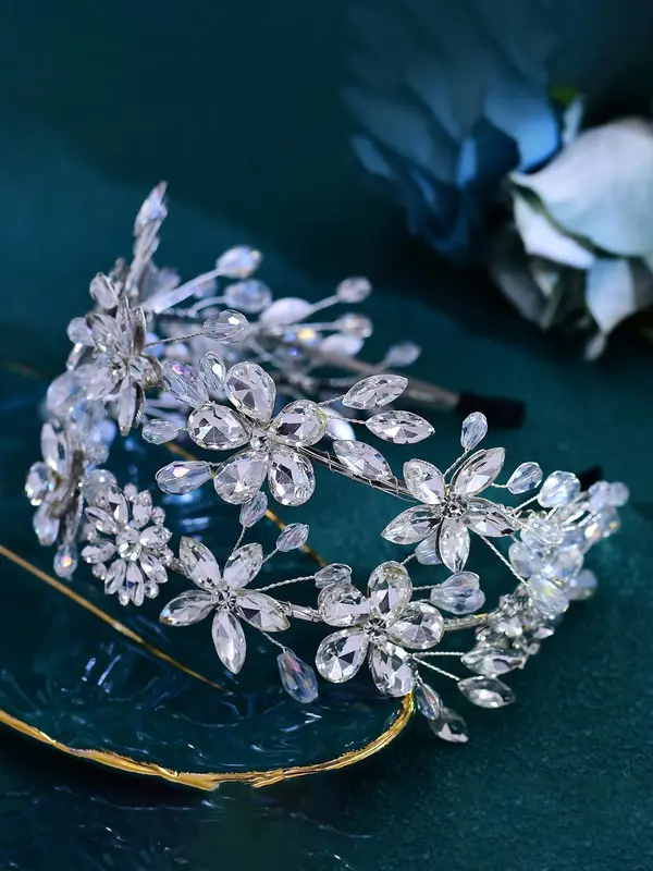 Rhinestone Decorated Flower Design Headband, Elegant Bridal Headwear for Wedding Bridal Party Formal Occasions, Fashion Hair Accessories for Women 6