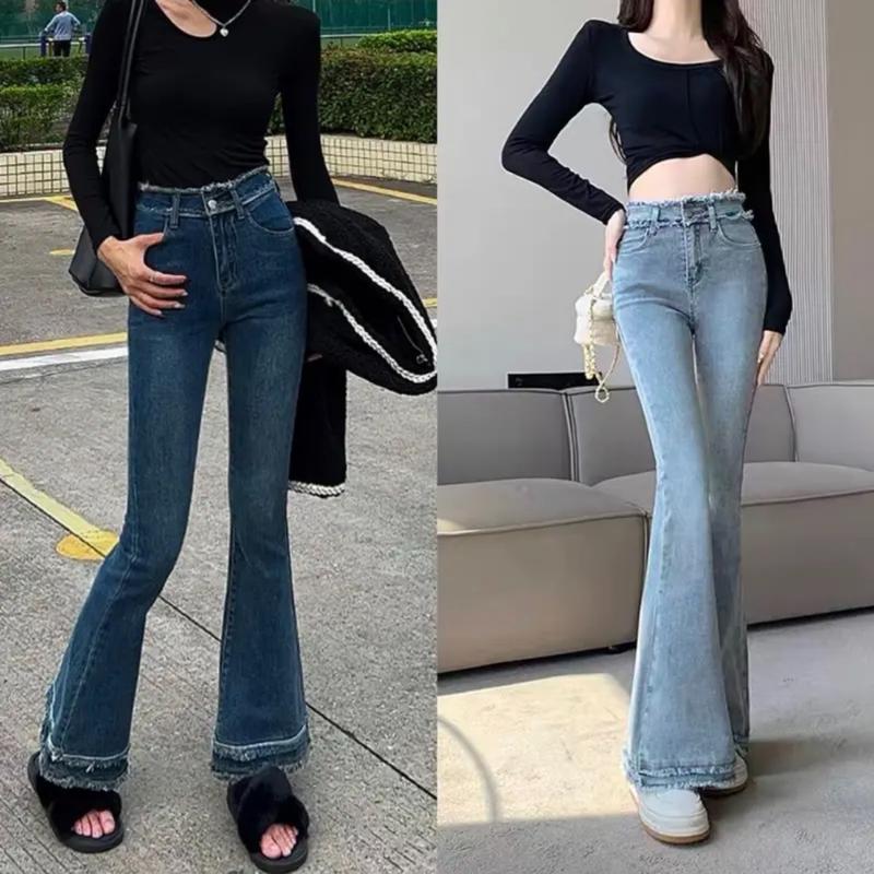 Quần Jean Loe Lưng Cao Dáng Dài Lai Rua Hack Dáng