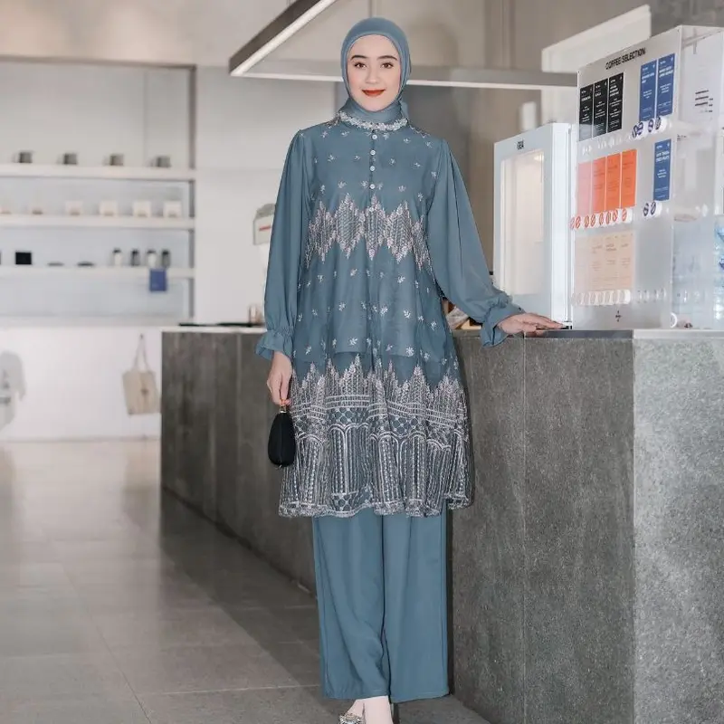 Naeva Hansa Elila One Set Atasan Tunik Brukat Celana Kulot Baju Kondangan Outfit Kondangan Terbaru Setelan 3