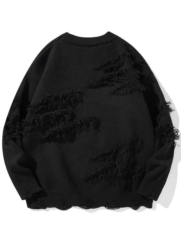 Men's Ripped Drop Shoulder Sweater, Men's and Women's Lazy and Versatile Ins Style Casual Fashion Knitted Pullover for Fall & Winter, Fashion Men's Knitwear for Daily Wear 6