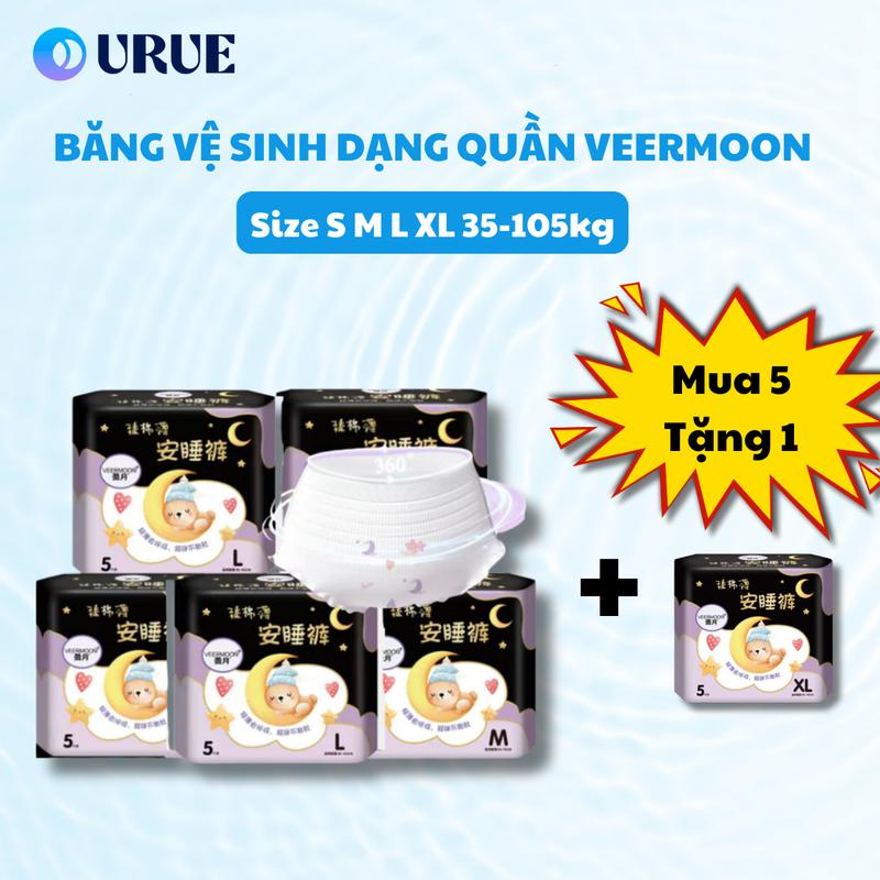[Mua 5 tặng 1] Bỉm quần Veermoon cho mẹ sau sinh, phụ nữ đến tháng size S/M/L/XL (35kg-105kg) (Che tên khi giao)