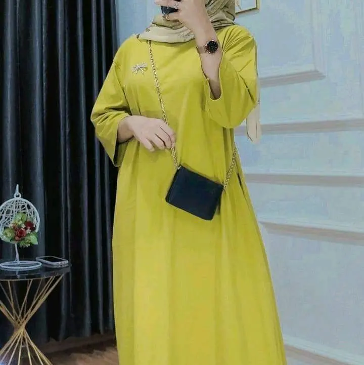 GAMIS MIDI kekinian combat saku Combed Kain Kaos Kerah