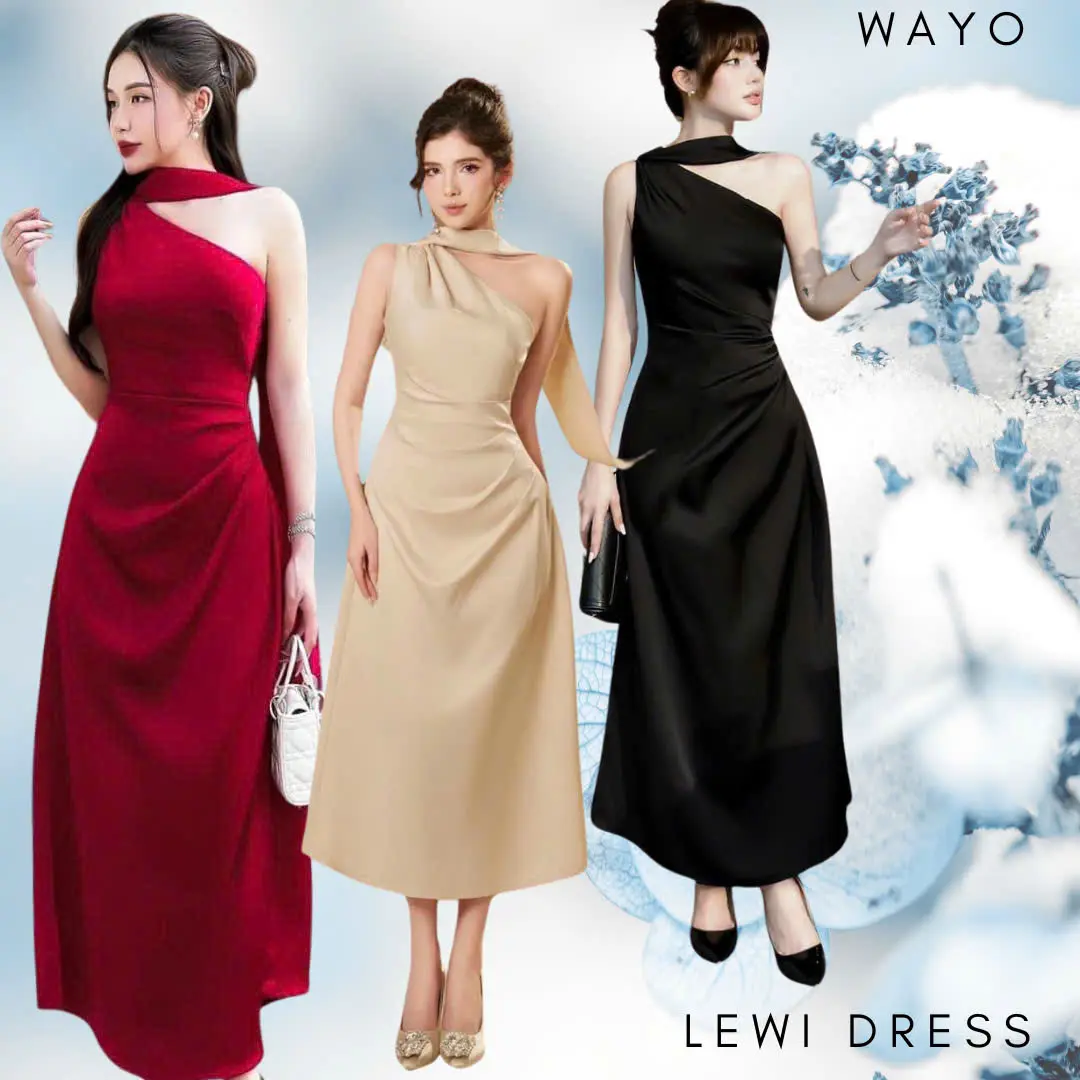 [Lewi Dress] Đầm WAYO thiết kế lệch vai lụa Hàn Châu cao cấp nhún eo vạt dây cổ dự tiệc sang chảnh