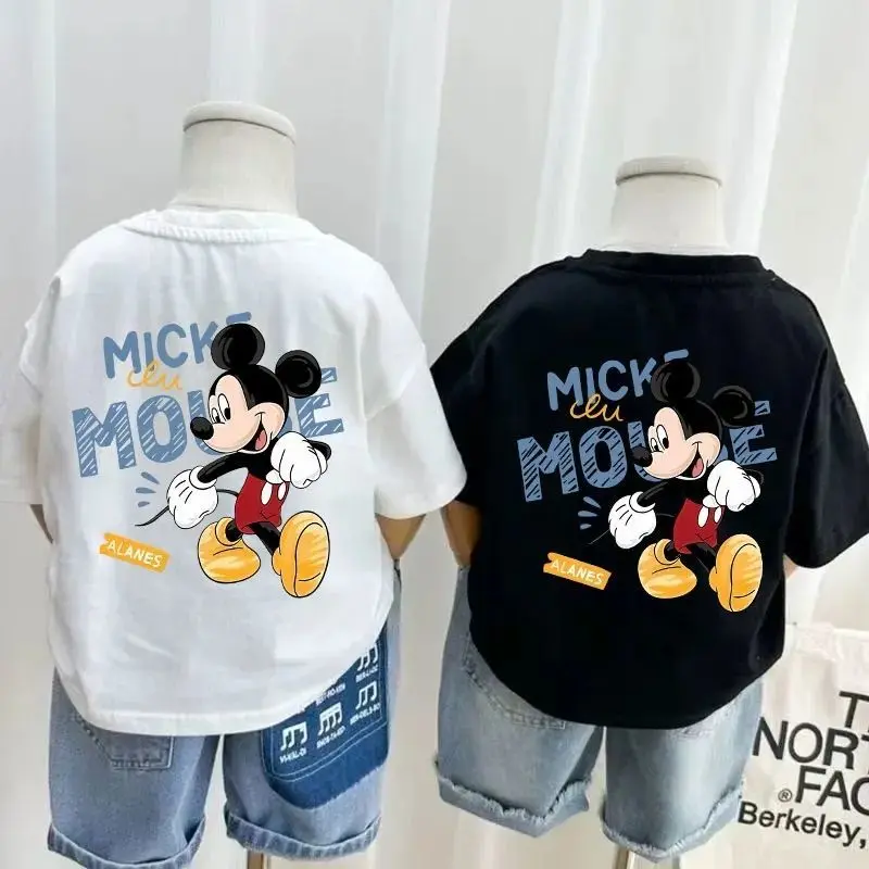 Áo Thun Cotton Ngắn Tay, Dành Cho Nam Và Nữ, Mặc Mùa Hè, In Hình Mickey Hoạt Hình, Thích Hợp Cho Trẻ Em Và Trẻ Sơ Sinh, Áo Dáng Rộng