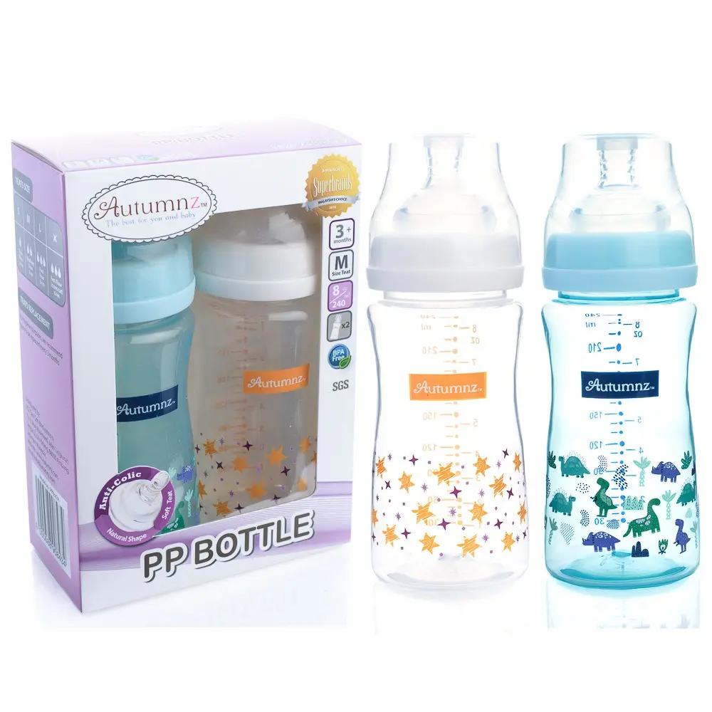 AUTUMNZ 2 BOTTLES! 8oz/240ml TWIN PACK Autumnz Bottles Botol Susu Autumnz Botol Autumnz Baby Bottles Susu Baby BPA FREE Autumnz PP Wide Neck Feeding Bottle 10oz/300ml Botol Susu Autumnz Botol Susu Bayi Autumnz