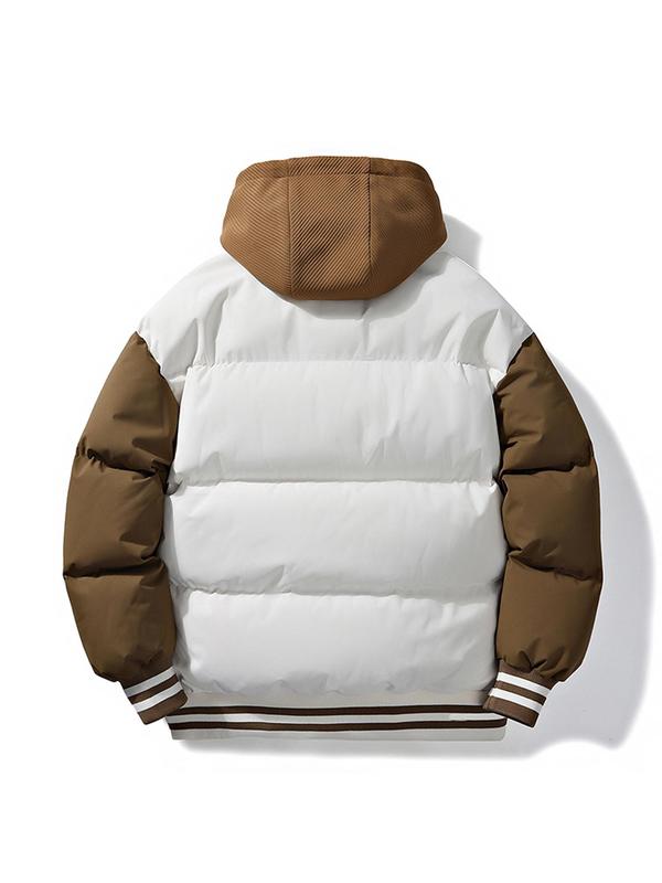 Men's Colorblock Letter Embroidery 2 in 1 Zip Up Hooded Jacket, Regular Fit Casual Pocket Drawstring Long Sleeve Outerwear for Fall & Winter, Men's Clothes for Daily Wear 5