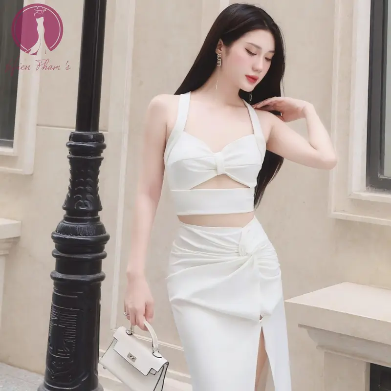 [GIÁ SỐC - Mặc đc 2 kiểu ] Đầm gút eo áo croptop 2 dây, kiểu dáng xẻ tà đi dự tiệc siêu sang Hienphamstore 7960 Buổi tối váy xoắneo Nữ Women 2
