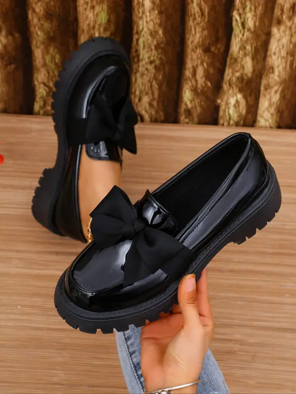 Women's Fashionable Bowknot Decorated Slip on Loafers, Casual Comfortable PU Leather Shoes for Daily Wear, Lightweight Breathable Shoes for Women & Girls 3