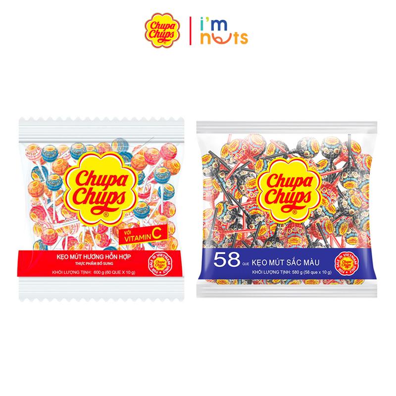  Kẹo Mút Chupa Chups Hương Trái Cây Hỗn Hợp Gói 60 Que Và Sắc Màu Dâu Cola Gói 58 Que 