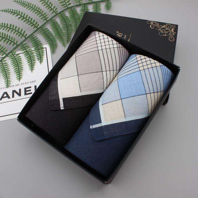 Khăn Tay Cotton, Hoàn Toàn Mới, Dành Cho Nam Giới, Phong Cách Doanh Nhân, Mềm Mại Và Thấm Hút Mồ Hôi, Thiết Kế Vuông, Làm Bằng Cotton Chải Kỹ, Thích Hợp Làm Quà Tặng Cho Người Già, Đi Kèm Trong Hộp Quà Hoa 2