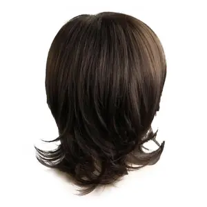 Wig Lurus Pendek Pria Fashion Wig Sintetis Sutra Wig Penuh/Wig Hitam Coklat Artistik Pria untuk Pria