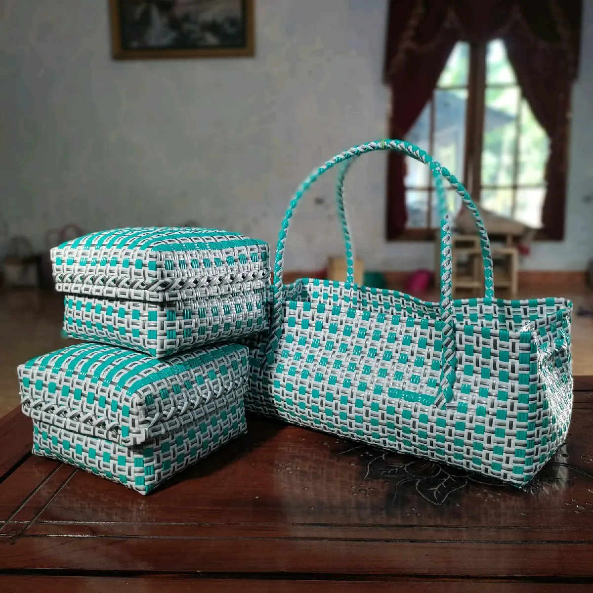 Tas anyam jali premium isi 2 besek/keben Bali Anyaman Plastik