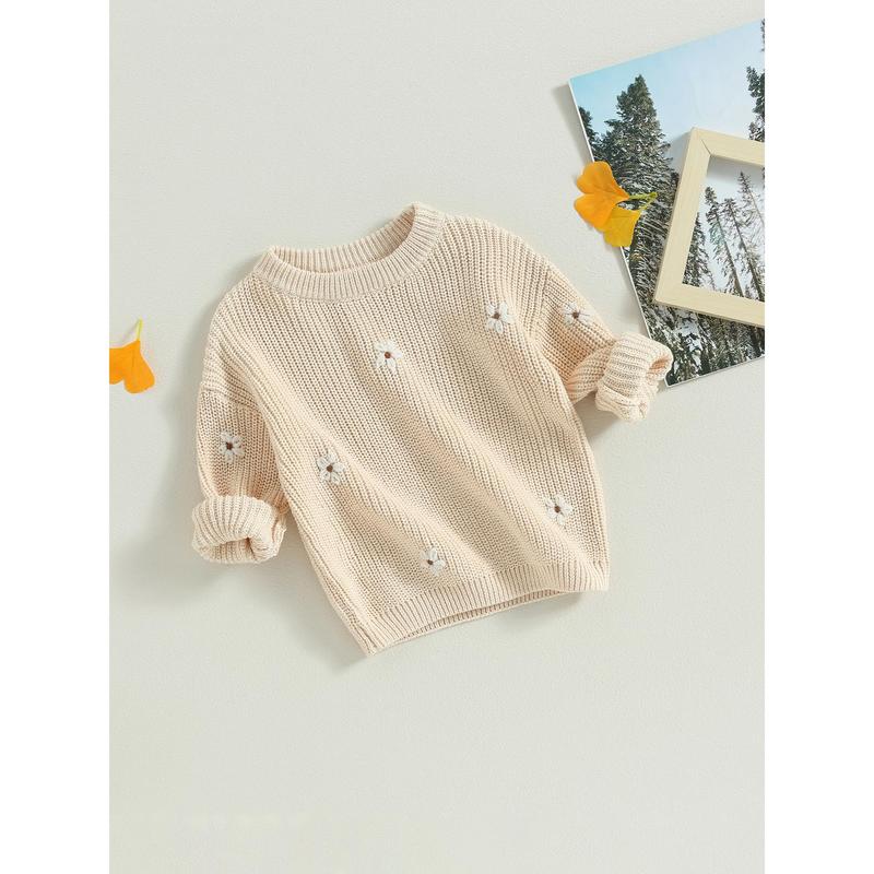 Baby Girl Sweater, Long Sleeve Crew Neck Flower Warm Knit Pullover 2