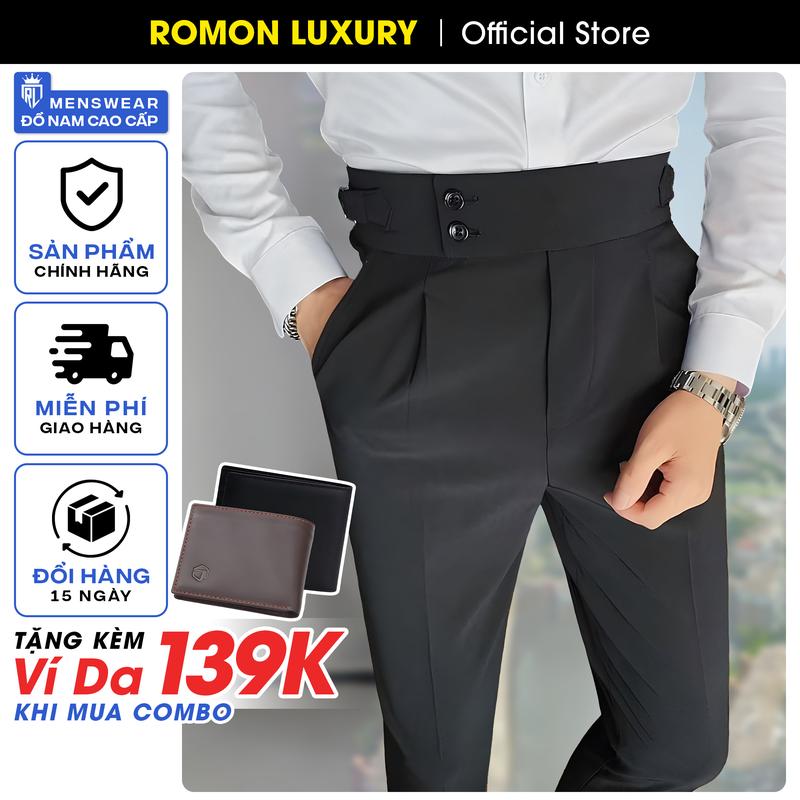 Quần âu nam Hàn Quốc cạp cao sidetab 2 bên thiết kế - Quần tây nam cao cấp Menswear Pants Romon Luxury m66