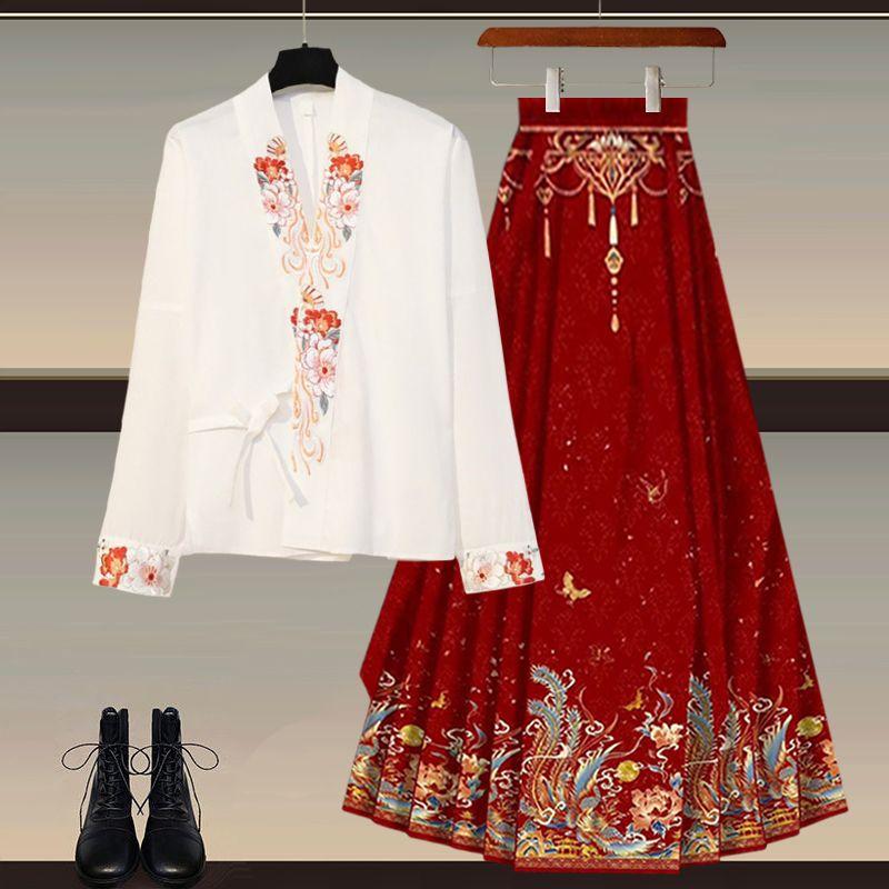 Bộ Phong Cách Trung Quốc Phong Cách Quốc Gia Hoàn Chỉnh Cho Nữ, Áo Hanfu Mới, Váy Mamian Màu Đỏ Thanh Lịch, Bộ Hai Mảnh, Hàng Mới Về Năm 2025 Women Dress 3