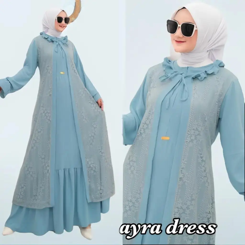 Mayra Dress - Gamis Crinkle Airflow Mix Brokat Malika / Gamis Kekinian Terbaru Elegan