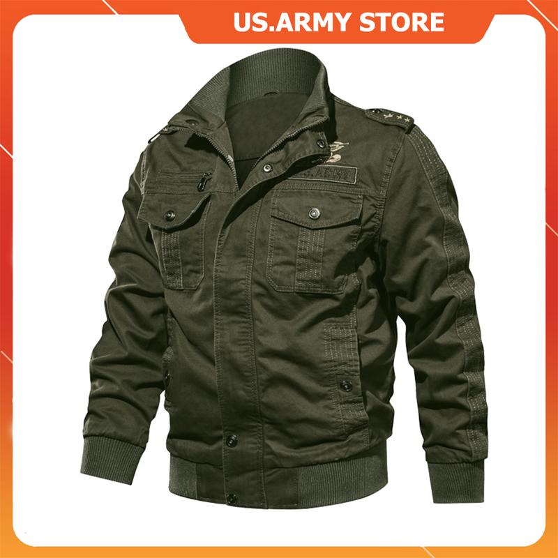 Áo Khoác Nam Cách Nhiệt Vải Kaki US ARMY U559, Áo Khoác Kaki Lính Lót Bông Cừu Phong Cách