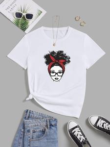 ImprinTee Women's Figure Print Round Neck Tee, Trendy Casual Short Sleeve Crew Neck T-shirt For Daily Wear, Ladies Summer Outfit