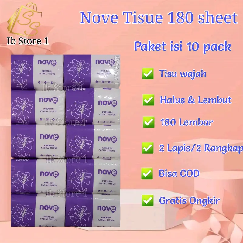 (Paket 10 pcs) NOVE Facial Tissue 180 sheet 2 ply Tisu Wajah Halus Lembut Promo Murah Gratis Ongkir Bisa COD Warna Putih Bersih 1