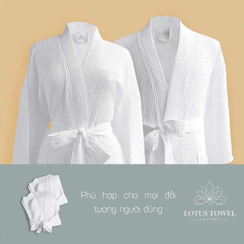 Combo deluxe ( 1 Áo choàng tắm + 1 khăn gội đầu ) Lotustowel , Chất liệu cotton tự nhiên dày dặn, thấm hút, sang trọng 4