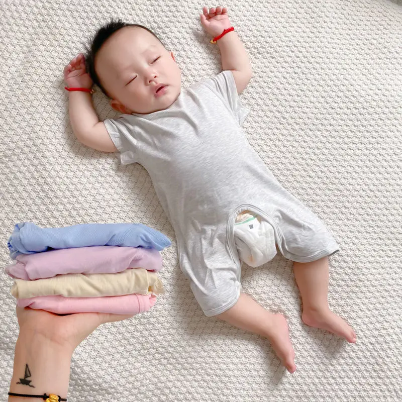 Summer baby jumpsuit newborn thin crawling suit Modal short-sleeved outing suit baby boneless and traceless clothes