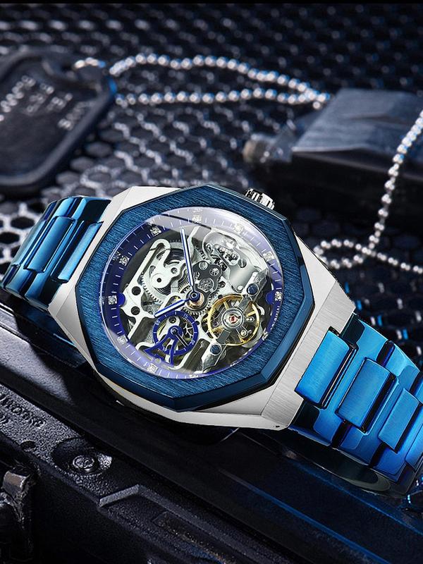 Men's Classic Business Rhinestone Decorated Analog Mechanical Watch, Fashion Watches for Men, Luminous Hands Watch for Party, Daily Clothing Decor, Trendy All-match & Exquisite Watch for Birthday Gift with Box 2