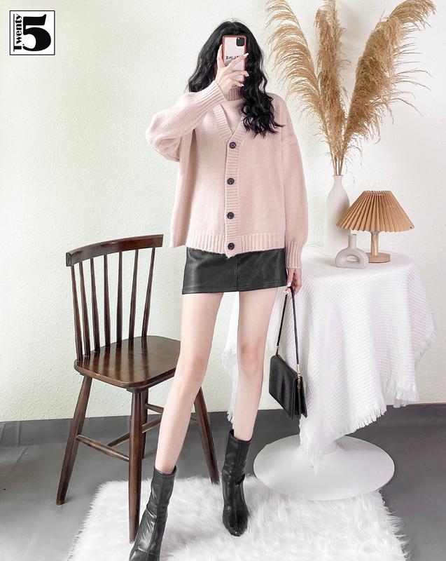  Set áo khoác len cardigan nữ Twentyfive dáng rộng tay bồng kèm áo len ôm sát nách cổ cao 5087 Nhung Top 
