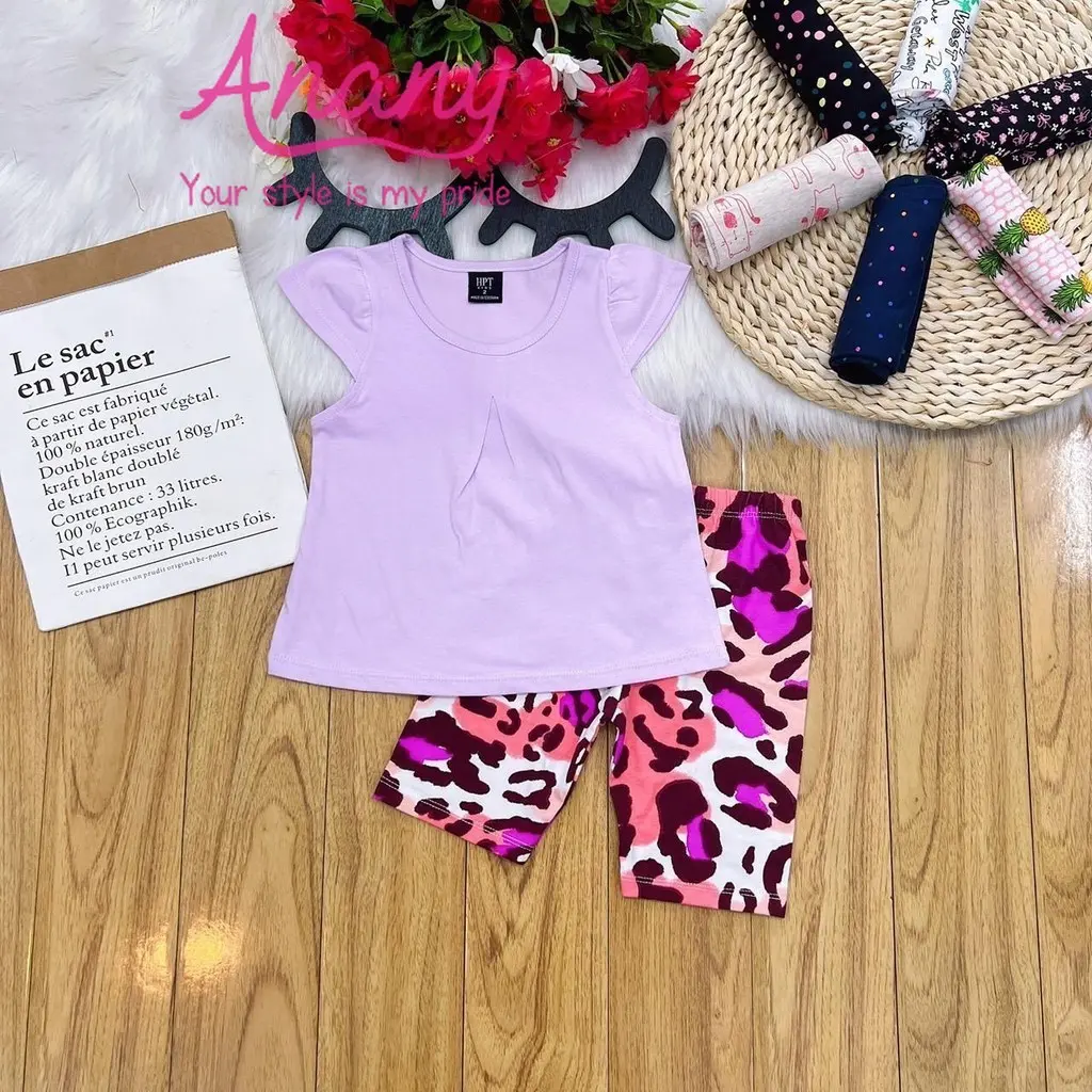 Bộ bé gái lửng phối với quần legging cho bé từ 10~25kg Cotton Cotton Cotton Có hoa Cotton Cotton