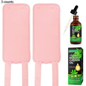 Black Castor Oil Massage Oil Set (3 Counts), Including 2 Counts Essential Oil Belt & 1 Bottle 60ml Essential Oil, Reusable Muscle Massage Auxiliary Tool For Waist, Chest And Neck