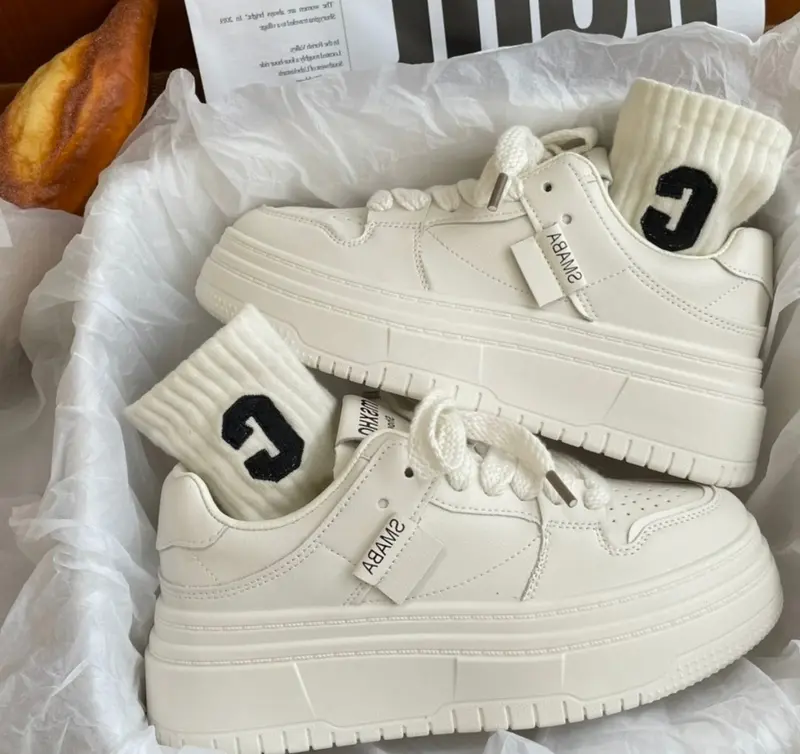 Giày Thể Thao Nữ Smaba (FULLBOX) - Đế 5cm: Phong Cách Học Sinh Độc Đáo - Shoes, Sneaker Caro dây giày đế thấp giày độn dép zhetao dep decao 6