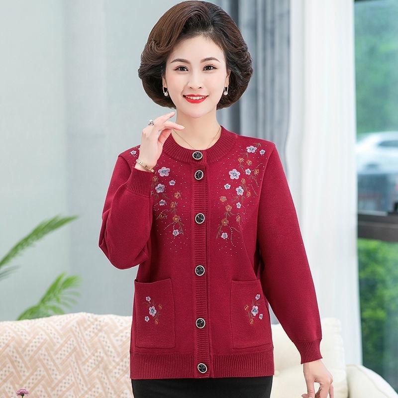  Áo khoác len trung niên nữ cardigan dài tay full size 40-80kg Thêu hoa tinh tế  Chất len mềm mịn không xù lông-Nhiều màu Top Áo Len Women Nhung Sen 