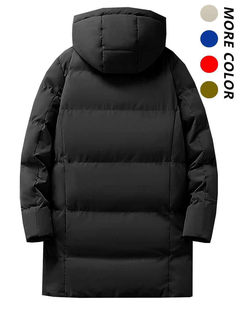 Product Introduction of Men's Solid Pocket Zipper Hooded Puffer Coat, Casual Long Sleeve Thermal Lined Outerwear for Fall & Winter, Men's Clothes for Daily Wear 2
