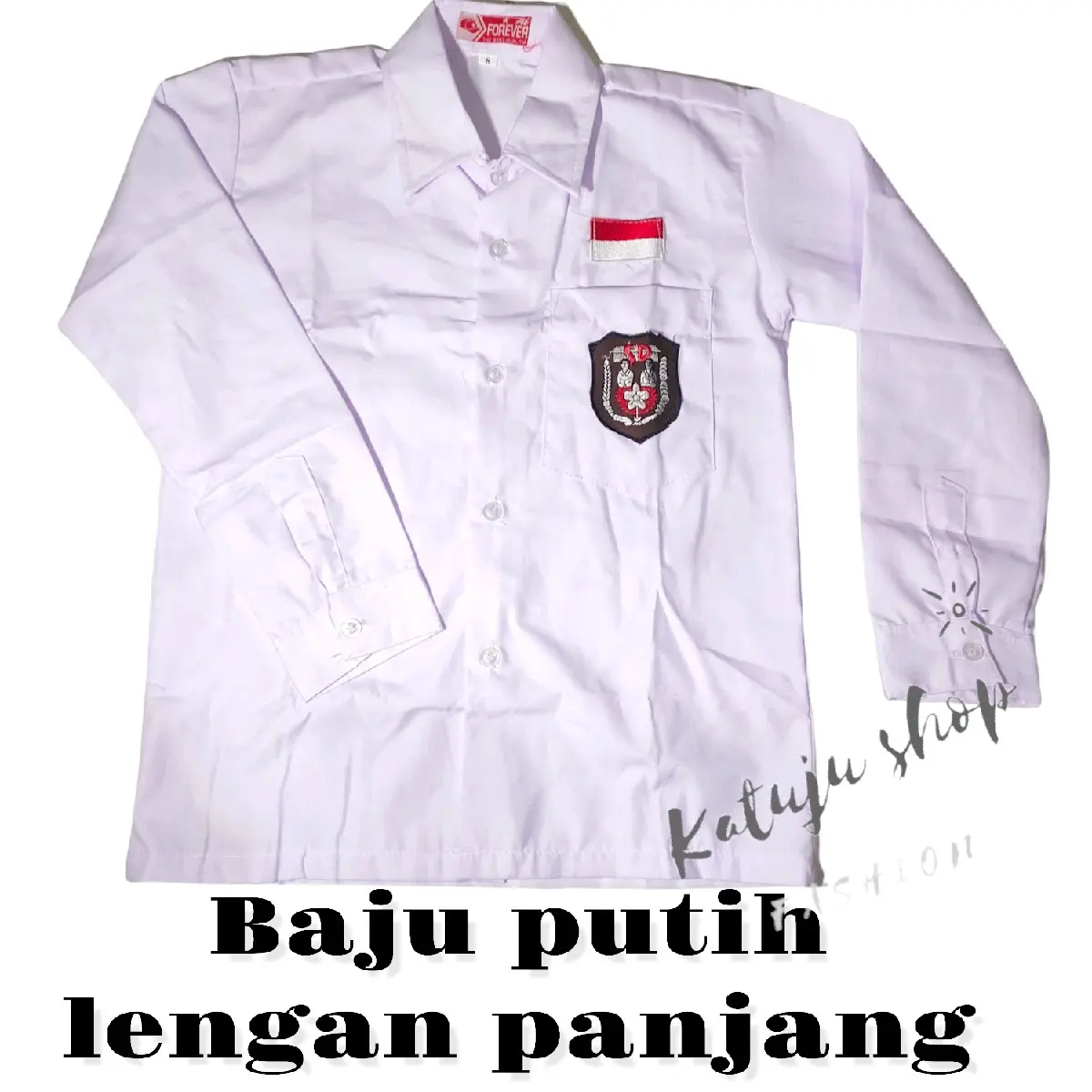 Baju putih seragam sekolah SD lengan panjang usia 6-13 tahun baju seragam sekolah SD size 7-16 Bordir Fashion