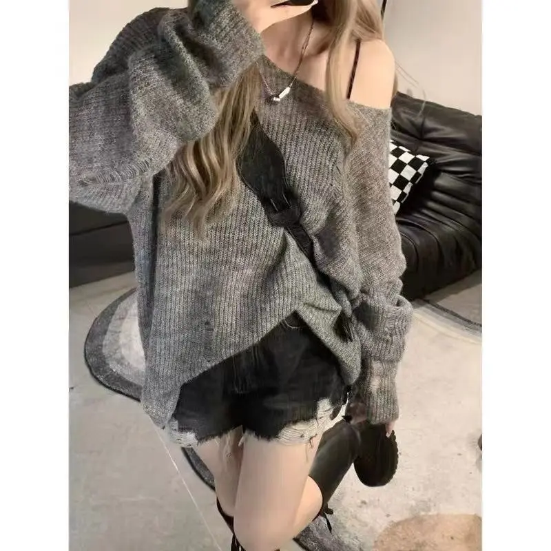 Y2K women lazy loose knit sweater