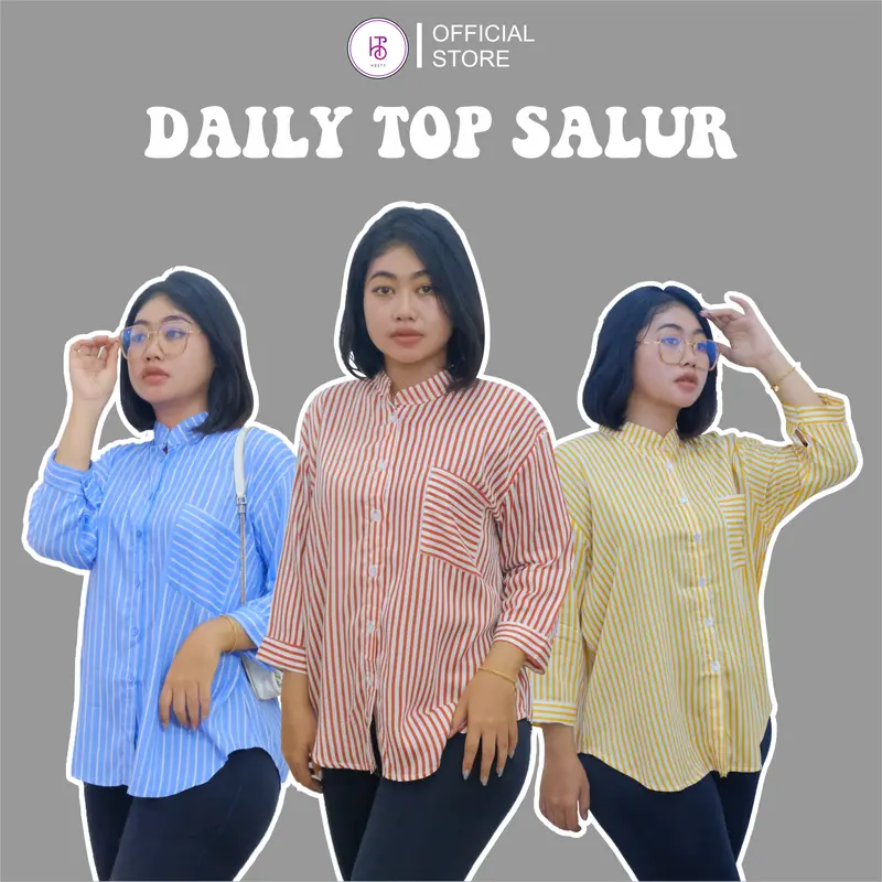 HESTY Kemeja Daily Top Salur Rayon Viscose Premium Wanita Atasan Baju Casual Oversize 3