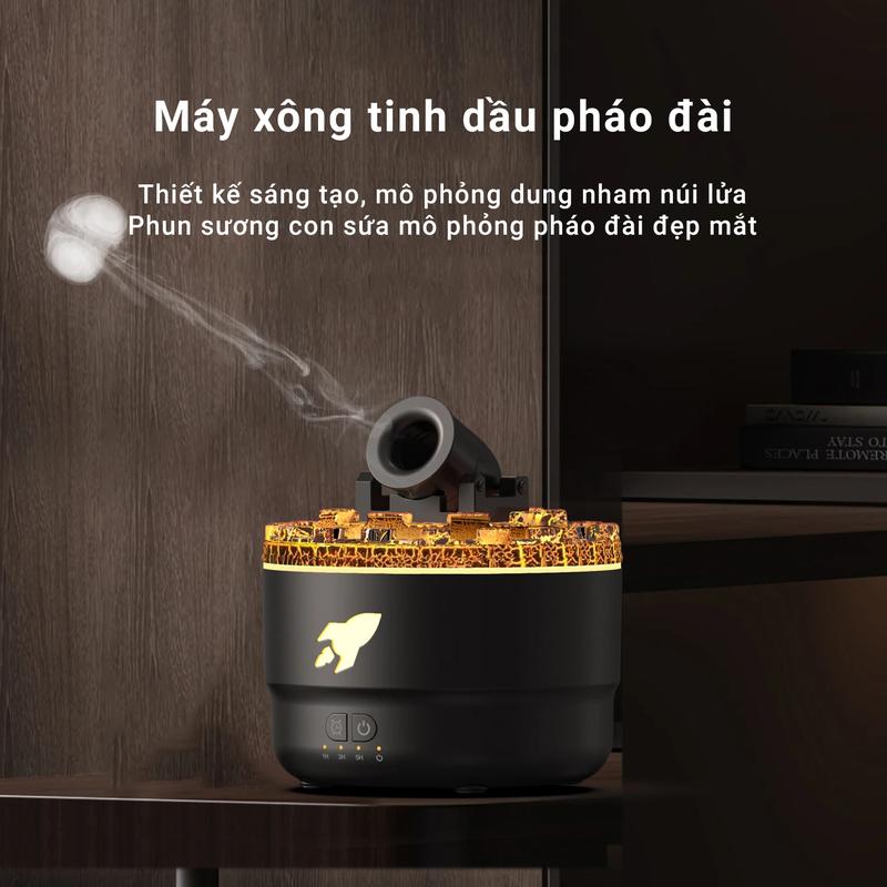 Máy xông tinh dầu pháo đài HX176 - Thiết kế sáng tạo mô phỏng núi lửa - 2 kiểu phun sương kiểu con sứa và phun liên tục - Hẹn giờ tắt - BH 12 Tháng