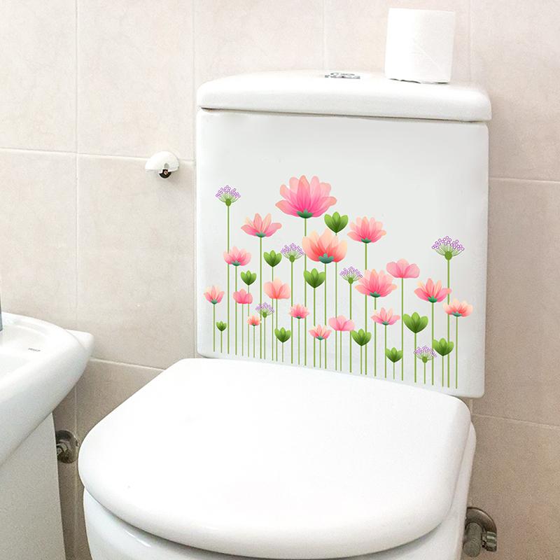 1PC Flower Bird Toilet Sticker  Self Adhesive Paintings Removable Bathroom Decal Decorative Room Decor Wall Stickers 6